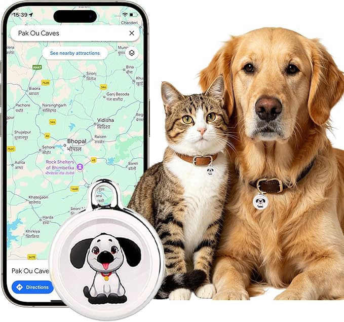 Pet Tracker for Dogs & Cats, No Subscription Required, No Monthly Fee, Smart Pet Locator Compatible with iOS & Android, IP67 Waterproof, Built-in Speaker, Location History & Sharing (Android & iOS)