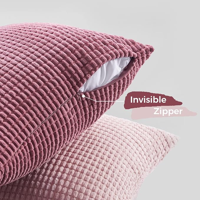 Topfinel 4 Packs Pink Decorative Throw Pillow Covers 16x16 Inch for Living Room Couch Bed Sofa, Boho Western Farmhouse Home Decor, Square Soft Moss Corduroy Fall Cushion Case 40x40 cm