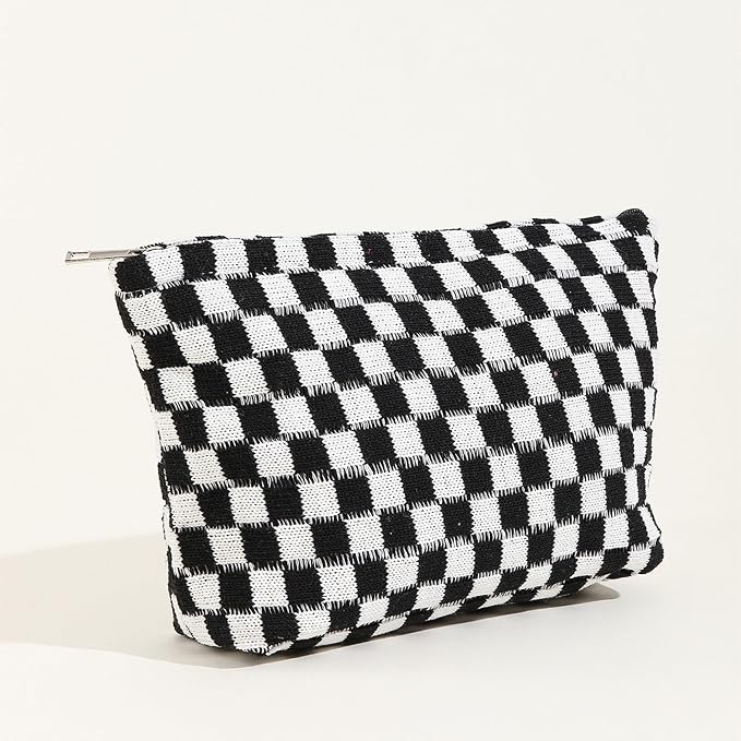 Cosmetic Bags for Women - Corduroy Cosmetic Bag Aesthetic Women Handbags Purses Smile Dots Makeup Organizer Storage Makeup Bag Girls Case Bags (Q-Checkered black)