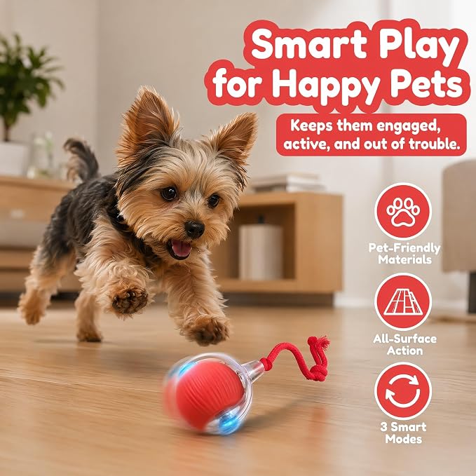 Interactive Cat Toy Ball, Smart Interactive Cat Toys, Smart Cat Toy for Enrichment, Motion Activated Automatic Cat Toys to Keep Them Busy (Red)
