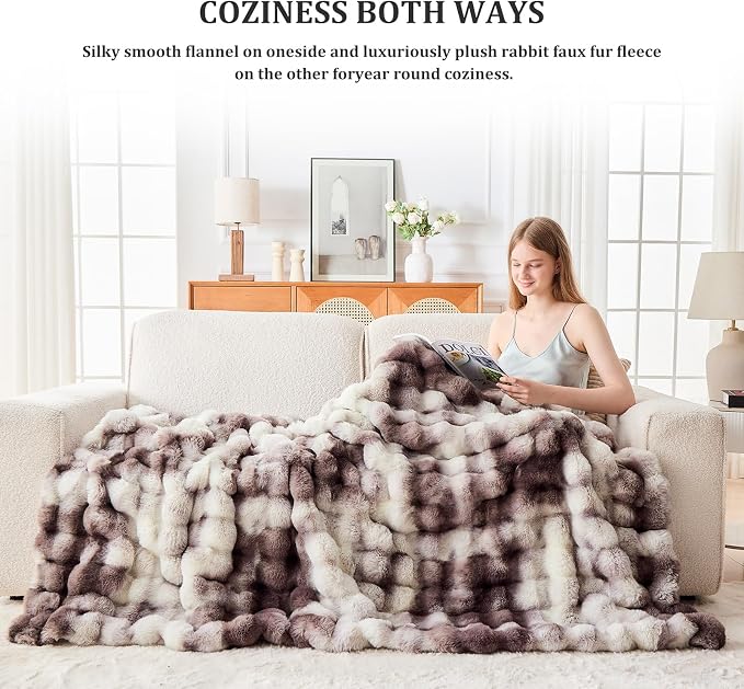 Faux Fur Throw Blanket for Couch, 1000 GSM Cozy Fuzzy Fluffy Soft Plush Thick Bubble Sherpa Blanket for Sofa Bedroom Living Room, Mothers Day Birthday Gifts for Women Home Decor