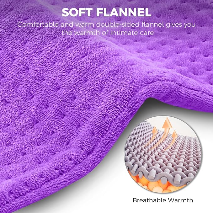 NOWWISH Heating Pad for Back, Period Cramps, Neck, Shoulder, Knee, 12x24 Inches Electric Throw with 6 Heat Settings, Timer and Auto Shut Off, Machine Washable, Birthday Gifts for Women, Purple