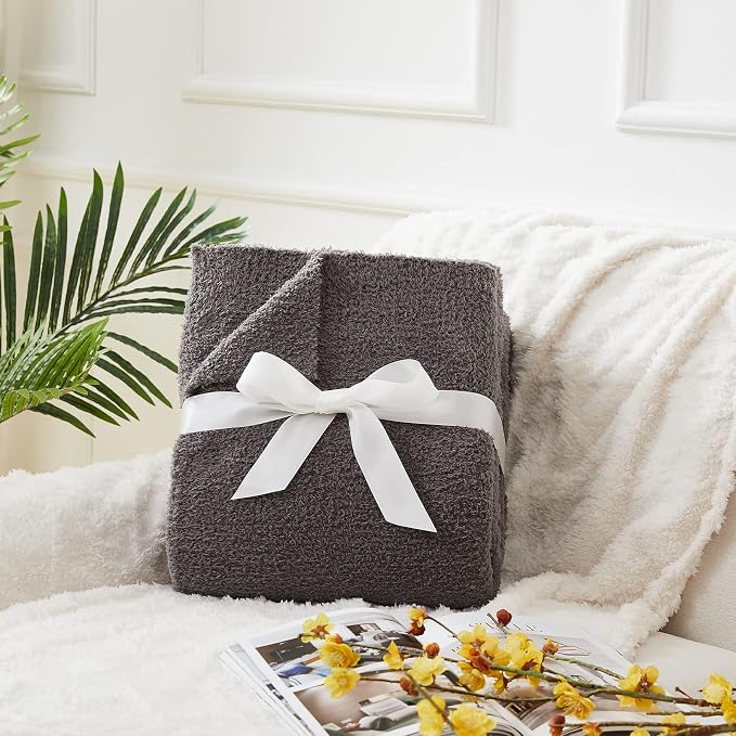 Knit Throw Blanket for Couch Dark Grey-Super Soft Lightweight Plush Fuzzy Fluffy Cozy Blankets and Throws for Sofa Bed, 50x60 inches