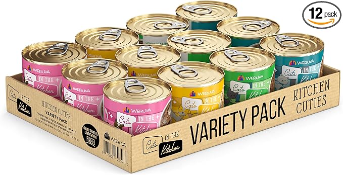 Weruva Cats in the Kitchen, Kitchen Cuties Variety Pack, Wet Cat Food, 10oz Cans (Pack of 12)