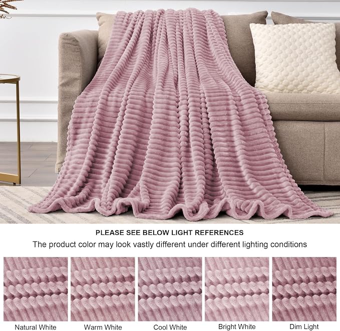 BEDELITE 3D Ribbed Berry Purple Fleece Twin Blanket for Bed, 60x80 Inch | Soft Warm Decorative Fluffy Blanket, Cozy Plush Lightweight Fuzzy Throw Blanket for Couch Sofa Room Decor, Gift for Women