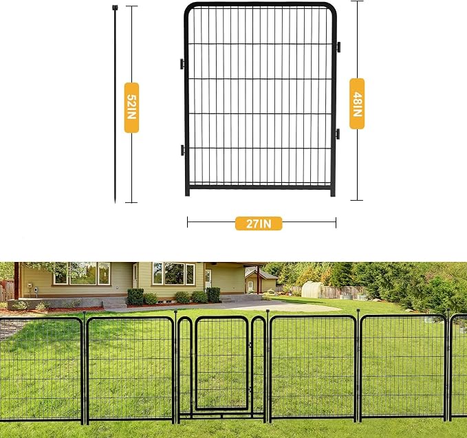 Getlay Garden Fence 40 Inch 14 Panels Without Gate, Total 31 Ft(L) Garden Fence for Yard and Dog, Black Dog Pen Wide Door, Metal Dog Pen Heavy Duty Pet Puppy Exercise Pen for Rv Camping