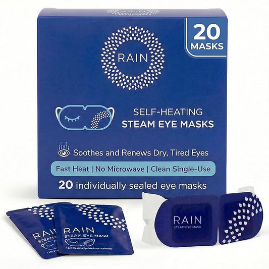 Rain Heated Eye Mask for Dry Eyes - Steam Eye Mask - Self Heating Warm Compress for Dry Eyes Relief, Stye Treatment, Moist Heat - Disposable, Unscented, No Microwave, Travel Ready, Spa (20 Masks)