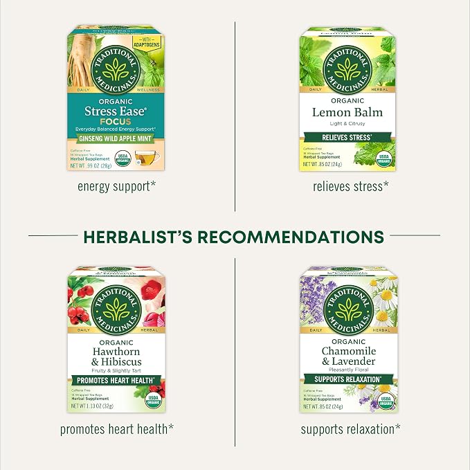 Traditional Medicinals Organic, Rosy Mood, Damiana & Butterfly Pea Flower - Uplifting Mood Support - Kosher, Non-GMO, Caffeine-Free, Compostable - 16 Tea Bags
