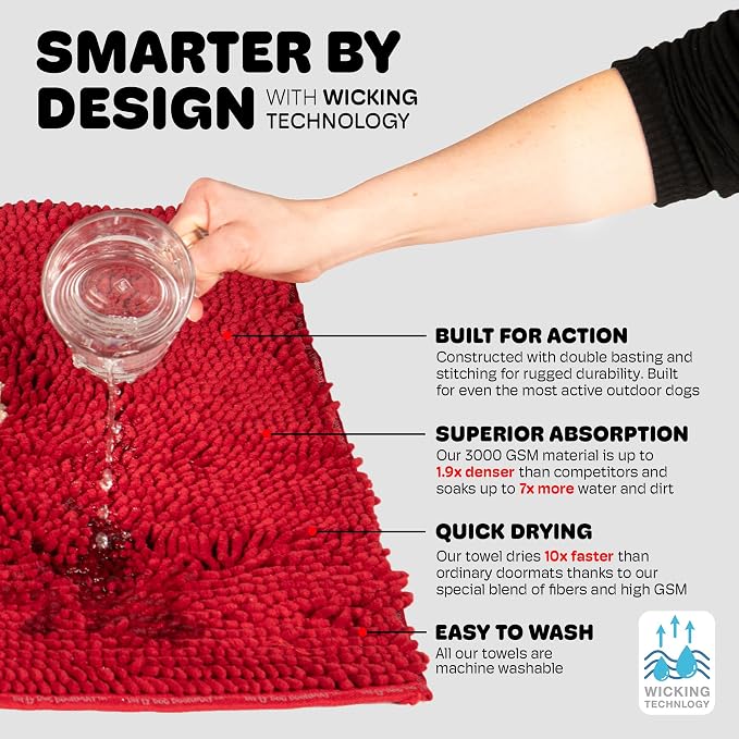 Dog Gone Smart Dirty Dog Doormat - Fast Drying Rug with Super Gripper Backing for Clean Floors - Super Absorbent and Machine Washable Mat for Muddy Paws - Maroon | Super Gripper Backing for Clean Floors - Absorbent Microfiber and Machine Washable Mat f...