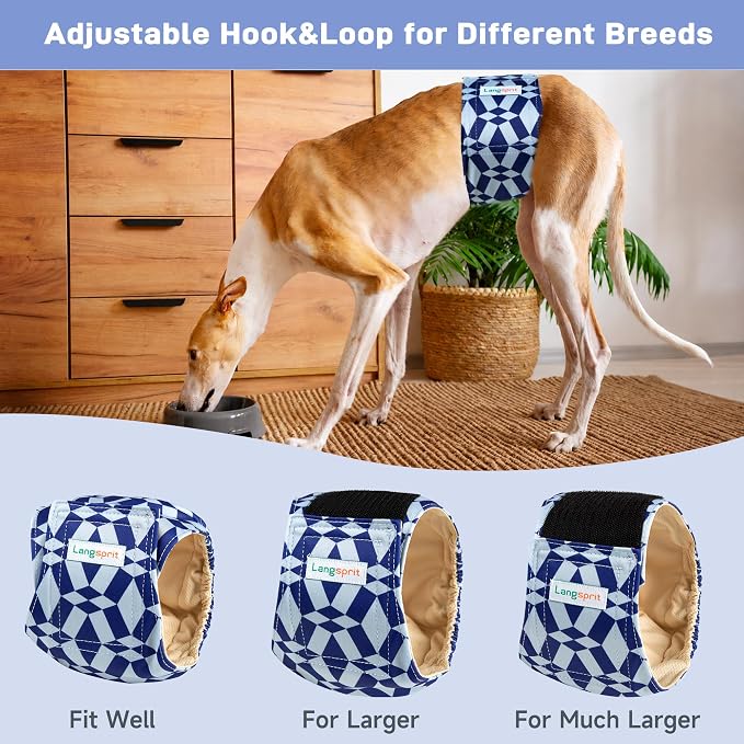 Langsprit Small Male Dog Diapers for Doggie Puppy,Reusable Belly Bands for Male Dogs Wraps,Washable Doggy Dog Diapers Medium Large in Incontinence 5 Pack (Camo Geometry, Small)