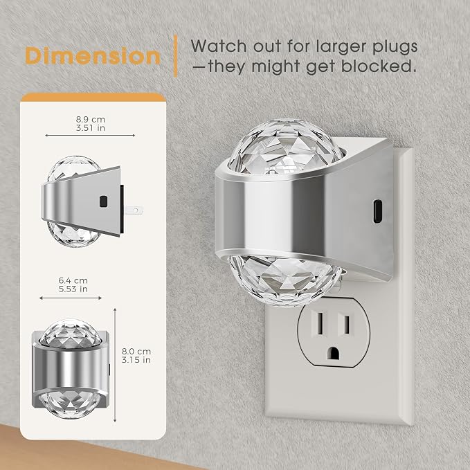 Night Light, Sliver Projector Night Lights Plug into Wall 2 Pack | LED Night Light Soft White for Bedroom, Dimmable Brightness Dusk to Dawn Nightlight for Bathroom, Gaming Room, Home Decor