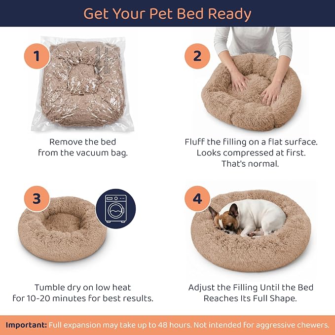 Donut Dog Bed - Premium Comfort for Anxiety Relief - Fluffy & Calming Design with Ultra-Plush Support | Cozy Round Dog Bed with Super Soft Circle Style (Camel, Large)