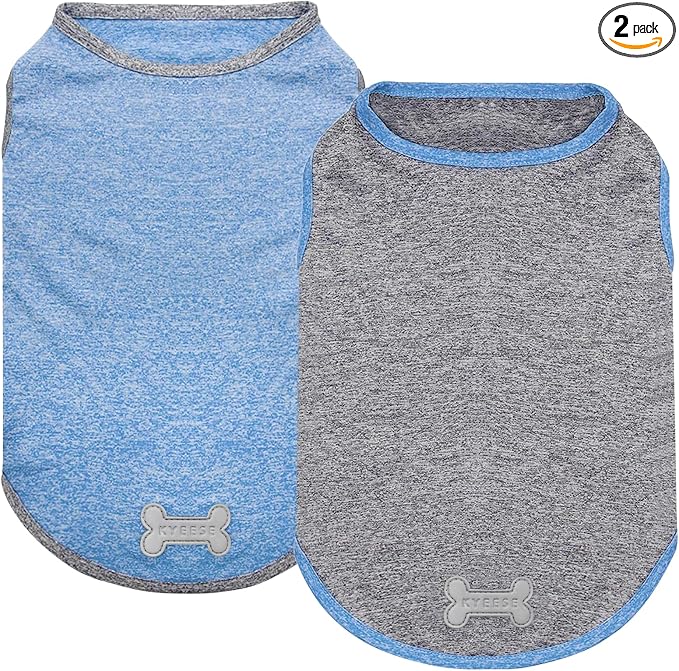 KYEESE 2 Pack Dog Shirts Quick Dry Soft Stretchy Dog T-Shirts with Reflective Label Tank Top Sleeveless Vest Sun Protection Pet Clothes for Small Dogs, Large, Light Blue+Grey | Reflective for Safety, Lightweight & Breathable, Shedding Control, Skin-Fri...