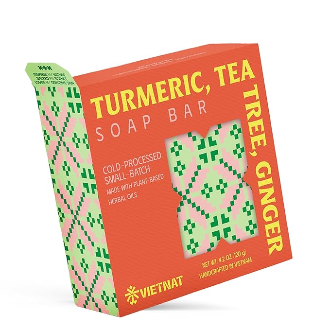 Turmeric, Tea Tree & Ginger Natural Soap Bar (4.2 oz) | Gentle Exfoliation & Refreshing Lather | Cold-Processed, Handmade in Vietnam (Pack of 1)