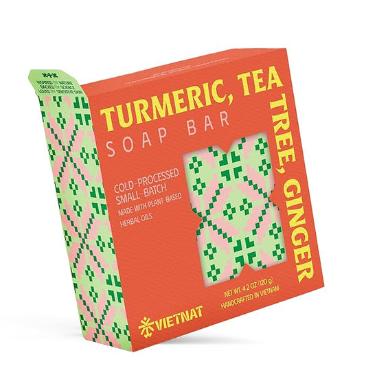 Turmeric, Tea Tree & Ginger Natural Soap Bar (4.2 oz) | Gentle Exfoliation & Refreshing Lather | Cold-Processed, Handmade in Vietnam (Pack of 1)