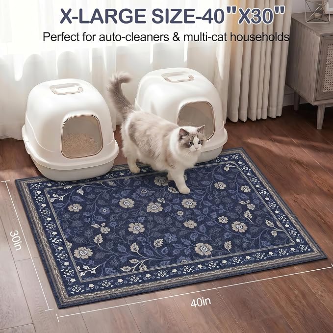 Glittme Cat Litter Mat, 40"x30" Non-Slip Washable Trapping Mat for Cats | Litter Trapping Mat With Thick PVC Coil To Catch Scatter, Soft On Paws And Waterproof Bottom To Protect Floors