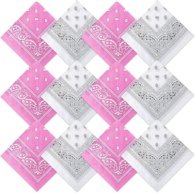 Suhine 12 Pcs Bandanas Bulk 22 x 22 Inch Paisley Headband Cowboy Handkerchief Christmas Thanksgiving Gift for Women Men
