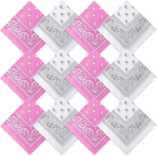 Suhine 12 Pcs Bandanas Bulk 22 x 22 Inch Paisley Headband Cowboy Handkerchief Christmas Thanksgiving Gift for Women Men