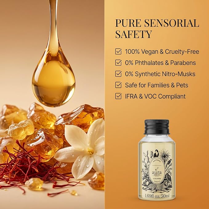 Aura Corsica | Jasmine & Amber Fragrance Oil for Diffusers | Inspired by M.F.K Baccarat Rouge | Luxury Hotel Scent | Floral Amber Aromatherapy | Home & Office | 1.7 fl oz (50ml) | Long Lasting
