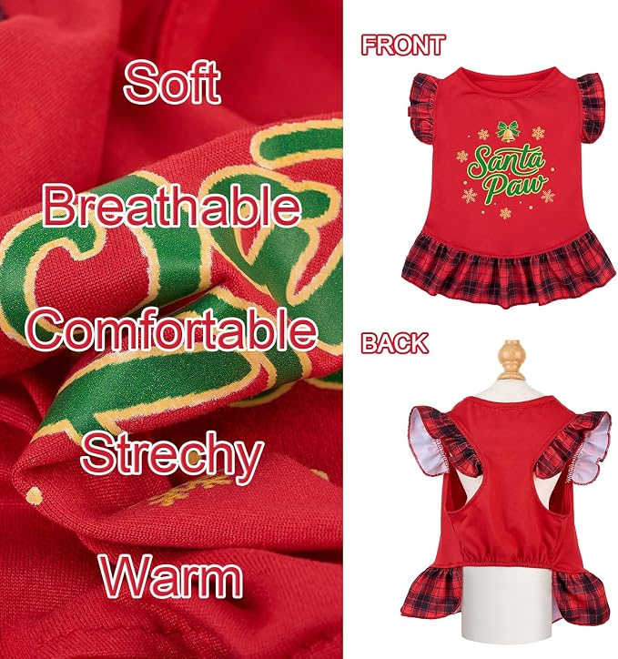 XPUDAC 4 Pack Christmas Dog Dress Plaid Puppy Clothes for Small Dogs Girl Cute Pet Outfit Doggy Apparel Cat Holiday Party Costume, Red, Green, XXS