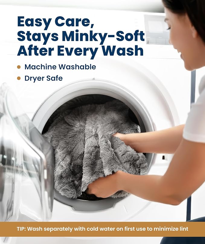 Everlasting Comfort Gray Faux Fur Throw Blanket for Couch – 50"x65" Minky Plush & Fluffy Throw, Soft Cozy Cover for Bed, Sofa & Living Room Home Decor (Pack of 2)