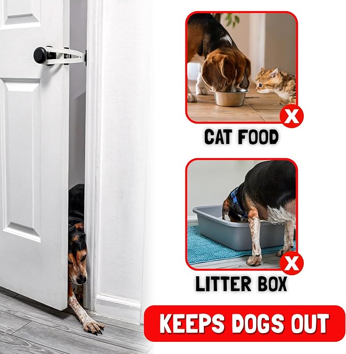 FlexLatch Cat Door Holder Latch - Black Cat Door Alternative Installs Fast Flex Latch Strap Let's Cats in and Keeps Dogs Out of Litter & Food. Safe Baby Proof One Piece No Measuring Extra Easy