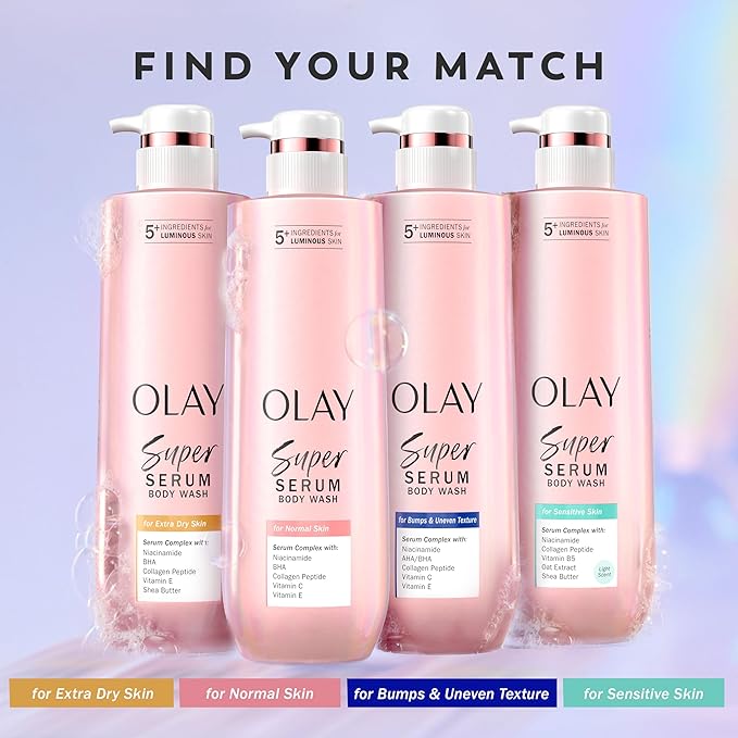Olay Super Serum Body Wash for Extra Dry Skin, 24hr Long Lasting Hydration, 5+ Ingredient Complex for Bright Even Firm Luminous Skin, 20 fl oz