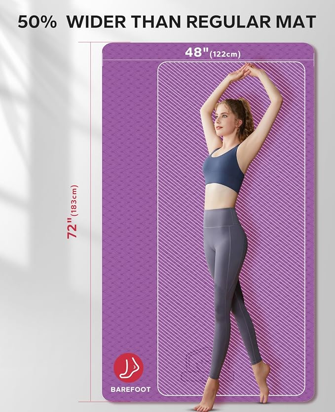 HAPBEAR Extra Large Yoga Mat - 72"x48"x6mm (1/4 inch), Non-Slip, Durable, Thick Wide Exercise Mat for Home Workouts, Yoga, Pilates, Stretching and Cardio Workouts