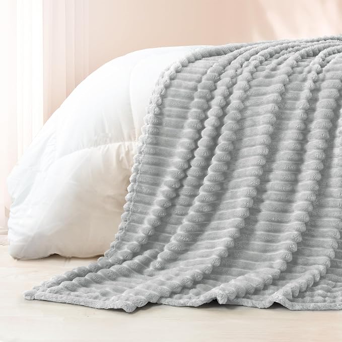 Exclusivo Mezcla Striped Queen Size Fleece Blanket for Bed, Couch, 90"x90" | Soft Breathable Cozy Bed Blankets, Lightweight Plush Fluffy Fuzzy Jacquard Decorative Blankets