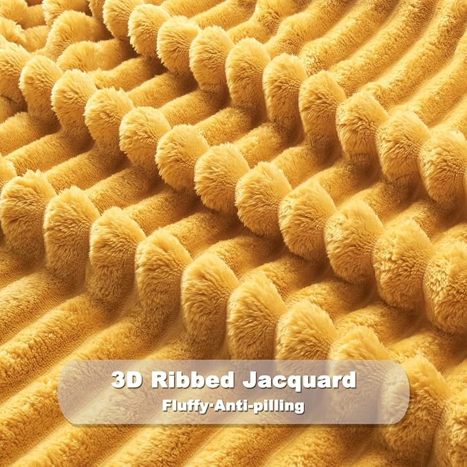 NEWCOSPLAY Fleece Ribbed Cozy King Blanket for Couch, Yellow, 90"x110" | Premium Silky Flannel Blanket, Soft Lightweight Fluffy Throw Blanket for Bed Sofa Decor, Gift for All Season Use