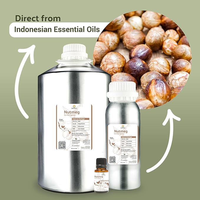 Nutmeg Essential Oil - Direct from Central Java, Indonesia - Pure Essential Oils for Diffusers, Muscle Relief and Aromatherapy | Premium Therapeutic Grade (22lbs)