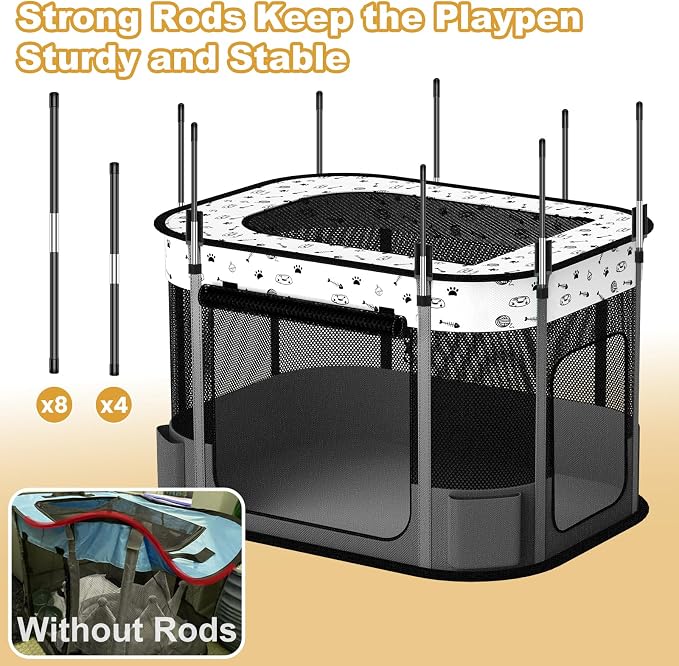 Portable Cat Playpen, 8-Rod Reinforced Kitten Dog Puppy Playpens, Foldable Play Pen for Indoor Cats Enclosed Pet Kitty Doggy Outdoor, Collapsible Tent Kennel Cage Corral
