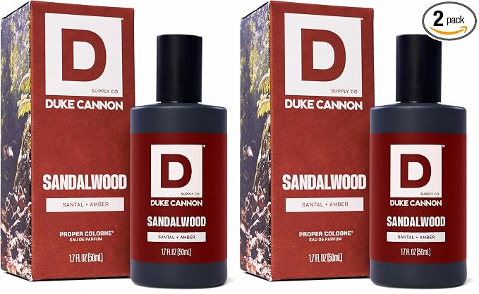 Duke Cannon Proper Cologne for Men, Sandalwood (Santal + Amber), Long-Lasting Eau de Parfum, 1.7 fl oz (Pack of 2)