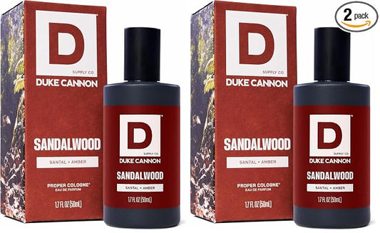 Duke Cannon Proper Cologne for Men, Sandalwood (Santal + Amber), Long-Lasting Eau de Parfum, 1.7 fl oz (Pack of 2)