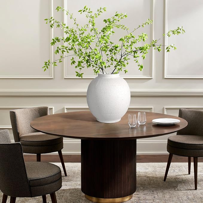 11" White Ceramic Vase, Large Round Ceramic Flower Vase | Artisan Handcrafted,Rustic Farmhouse Living Room Home Decor