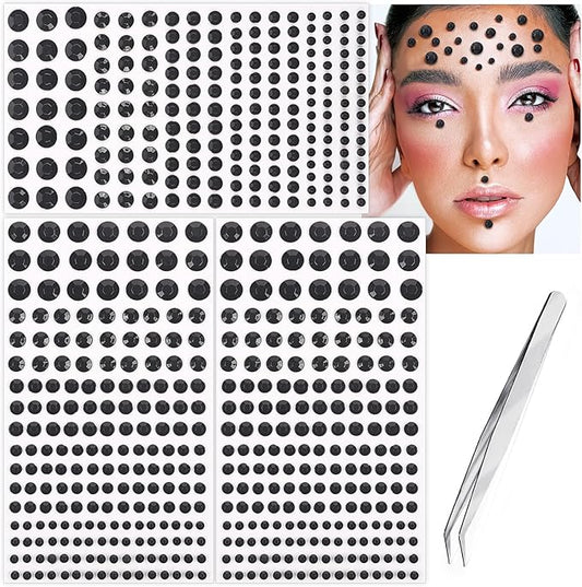 591pcs Face Gems Hair Gems Pearls, Self-Adhesive Face Jewels Eye Rhinestones 3/4/5/6/8 mm Face Gem Stick on, Halloween Makeup Gems Rave Accessories for Face Eyes Body Makeup (13.Black)