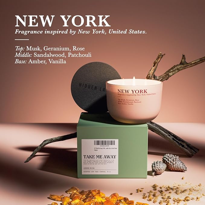Amber Musk Scetned Candles, 3 Wick Natural Candles Non Toxic for Home Scented, 16 oz Aromatherapy Candle Long-Lasting Clean Burn Gift-Ready for Autumn Hosting | Seasonal Home Décor