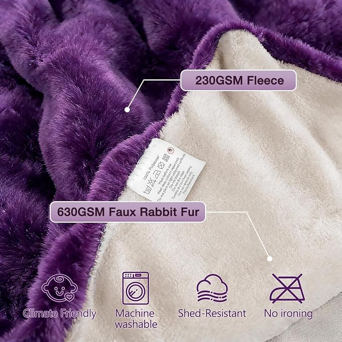 ORINOVA Purple Cozy Thick Throw Fuzzy Blanket for Couch Fluffy Faux Fur Blankets for Bed Living Room Women Gift Home Decor 60x80