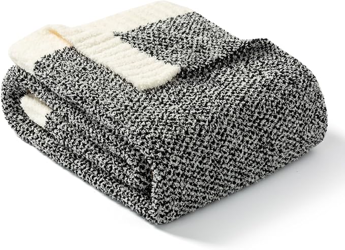 Snuggle Sac Heather Black Throw Blanket for Couch, Reversible Super Soft Micorfiber Blankets Dupes Warm Cozy Knit Fuzzy Plush Throws for Sofa, Bed, Heather Black, 50x60 inches