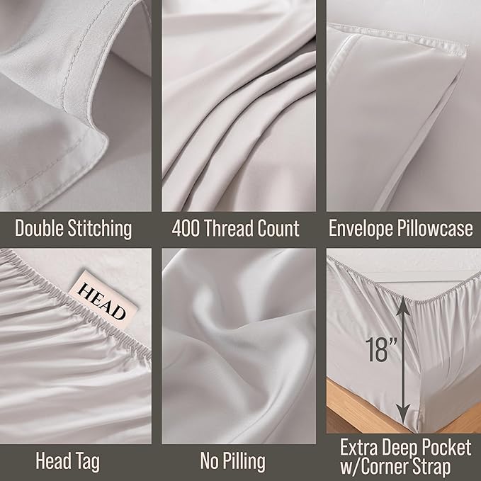 Bella Coterie Luxury Bamboo Viscose Twin XL Size Sheet Set | 100% Organically Grown | Ultra Soft | Cooling for Hot Sleepers | 18" Deep Pocket [Grey Mist]