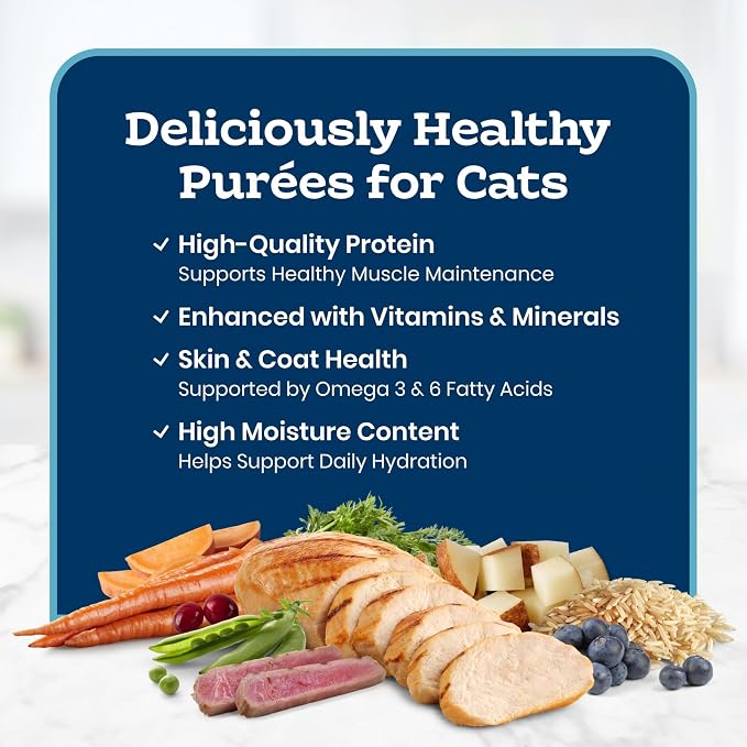 Blue Buffalo Tastefuls Purees Variety Pack Cat Food Topper, 3 oz, 12 ct | Chicken & Tuna Purées (6 of Each), Resealable Twist Cap, Cat Food Complement