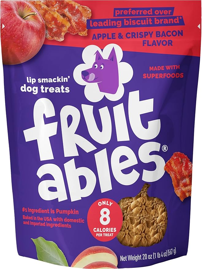 Fruitables Baked Dog Treats, Low Calorie Treats, Apple & Bacon Flavor, 20oz | Healthy Dog Treats, Training Treats, Crunchy Dog Biscuits, Limited Ingredient Recipe, Healthy Puppy Snacks, Made in USA