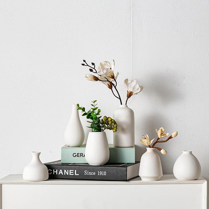 Tanvecle White Ceramic Bud Vase Set of 11, Small Vases for Pampas Grass, Flowers, Mini Vases for Modern Home Decor, Minimalist Decor, for Living Room, Dining Table & Shelves