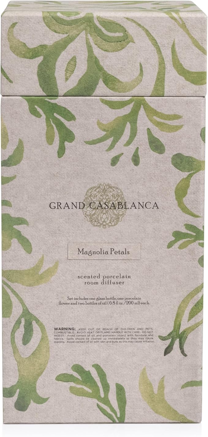 Zodax Grand Casablanca Porcelain Oil Diffuser - 6.76 oz -Magnolia Petals