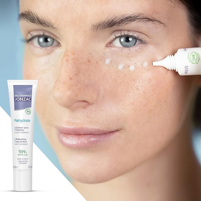 Eau Thermale Jonzac Rehydrate Organic Refreshing Eye Contour Cream - Soothing Hydration with Hyaluronic Acid For Dark Circles -For Sensitive Skin 0.5 Fl Oz