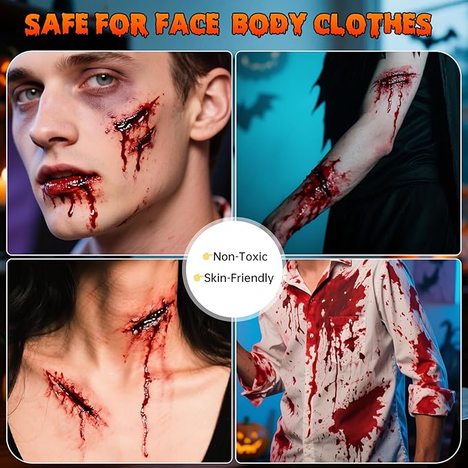 Halloween Fake Blood with Brush Cap – 60ML Dark Blood Coagulated Look for Realistic SFX Makeup, Vampire Zombie Wound Effects, Fake Blood Makeup for Clothes, Face, Cosplay, Theater,Party