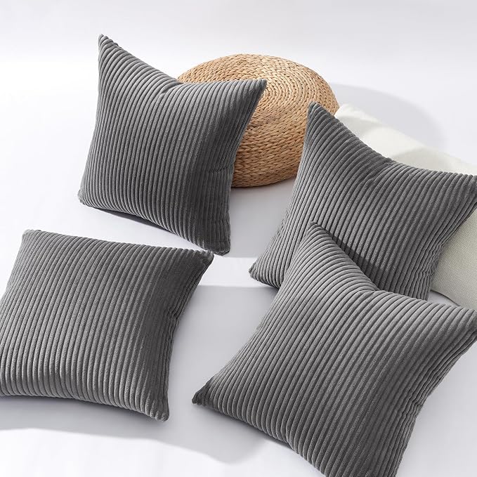 Topfinel Decorative Grey Throw Pillow Covers Cushion Cases, Set of 4 Soft Velvet Modern Double-Sided Designs, Mix and Match for Home Decor, Pillow Inserts Not Included (18x18 inch)