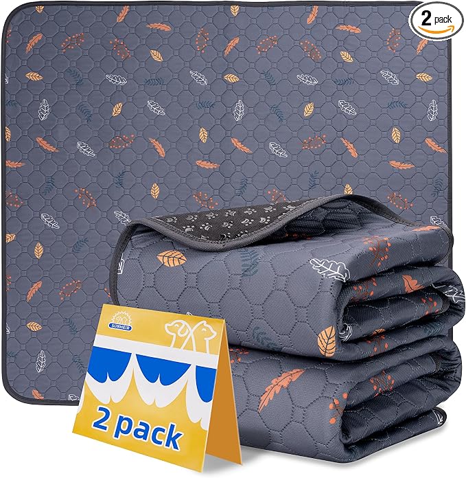 Sunheir Washable Pee Pads for Dogs, Reusable Puppy Pads for Dog Playpen 2PC | Thick Super Absorbent, Leak-Proof & Non-Slip, Waterproof Dog Pads for Puppy Playpen, Crate, Whelping Box, Potty Training Grey