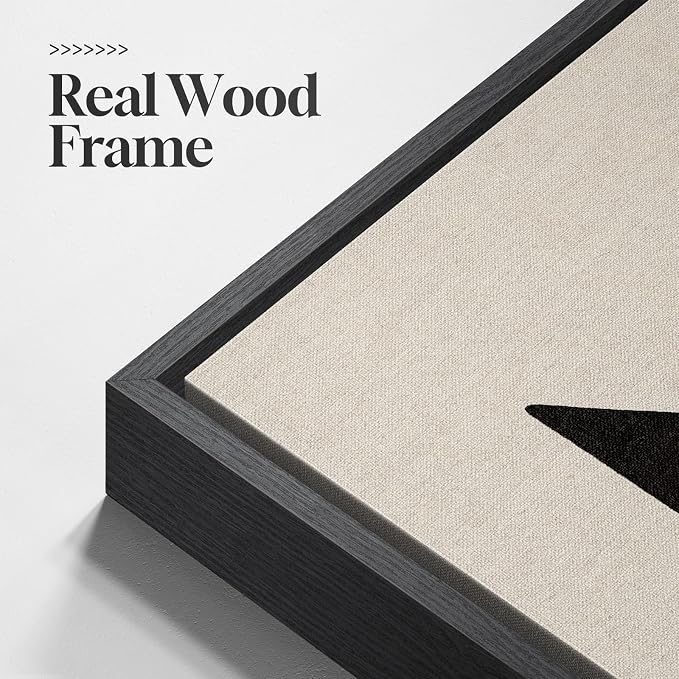 Large Framed Neutral Abstract Geometric Wall Art Set, 3 Piece Modern Minimalist Artwork for Walls, Black and Beige Canvas Prints Pictures Wall Decor for Living Room Bedroom Dining Room Office 24x36 In