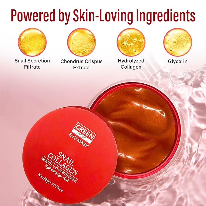 Green Cosmos Advanced Snail Hydrogel Eye Patch (60pc) Gel Serum Mask, Puffy Under Eye Treament, Fine Lines, Refresh, Hydrate - Snail Secretion Filtrate